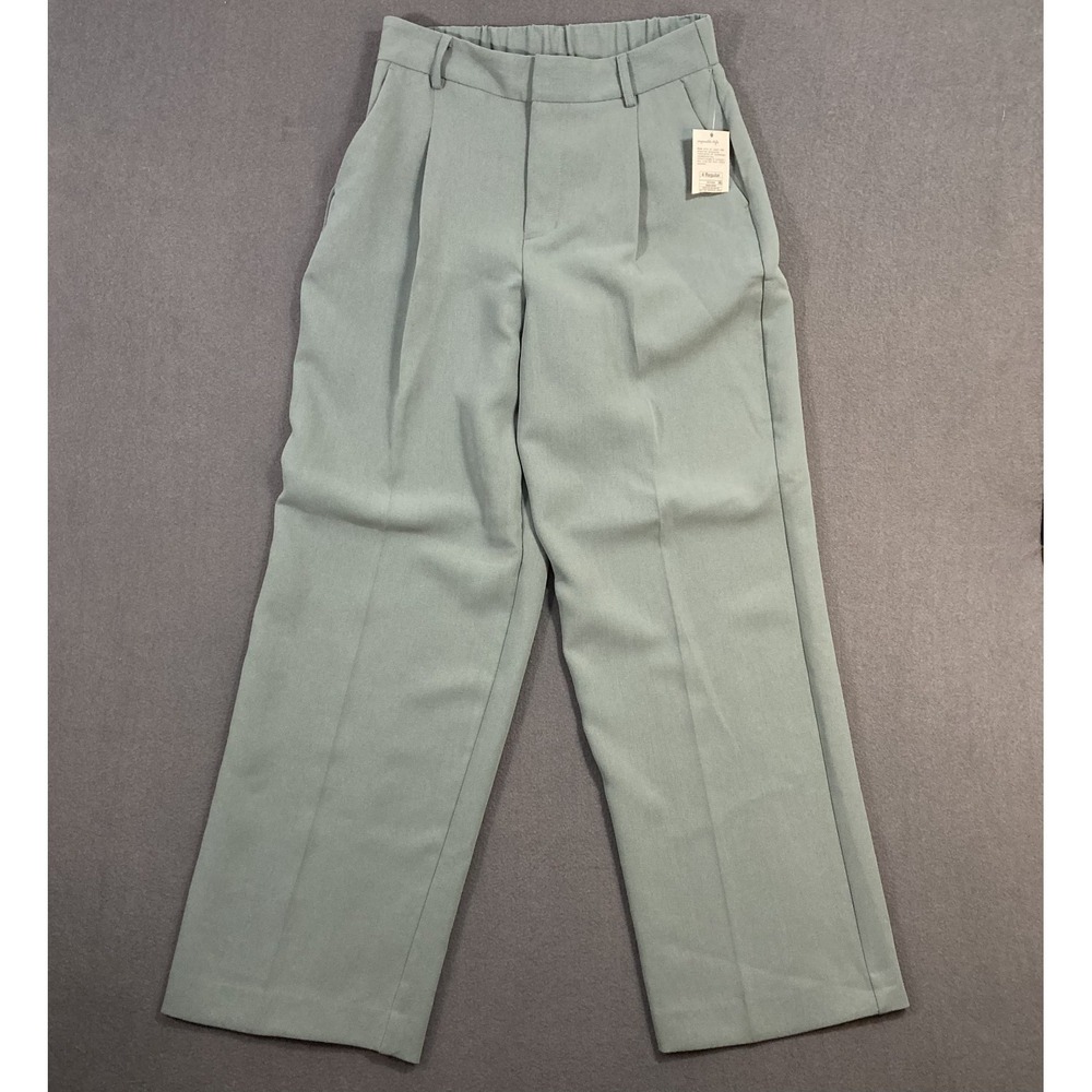 A New Day Pants Womens 4 Regular Wide Leg Green Pleated High Rise NEW
